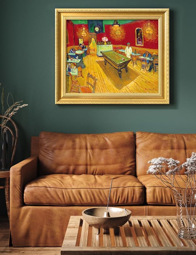 DECORARTS - The Night Cafe in the Place Lamartine by Vincent Van Gogh. Giclee Print on Acid-Free Canvas in Gold Solid Wood Frame. Picture Size: 20x16, Total Size: 24.75x20.75, Made in USA