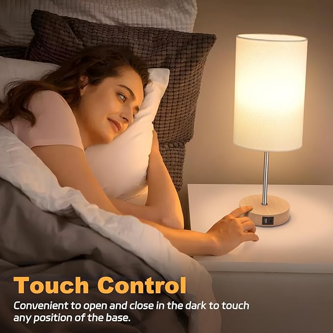 AKASUKI 18Inch Table Lamp with Dual Charging Station, 3 Way Dimmable Touch Lamp for Bedroom, Living Room, Office(LED Bulb Included)