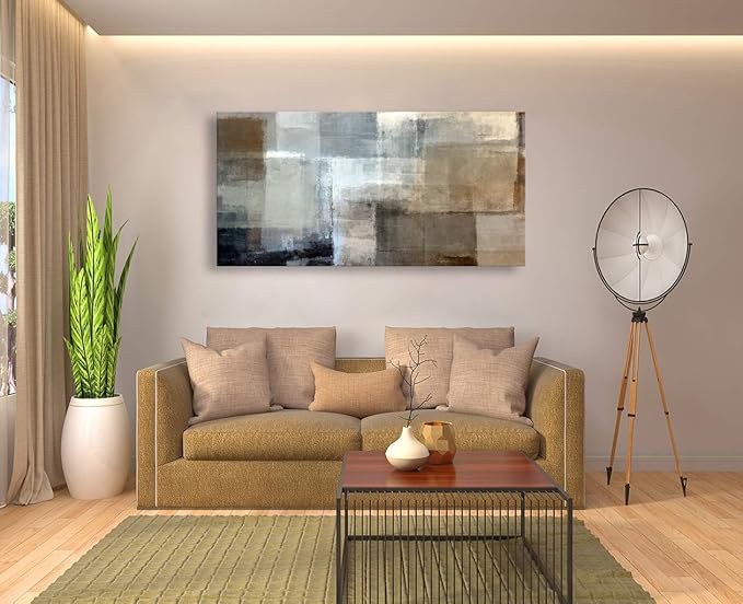 Baisuart Canvas Prints Abstract Wall Art Print Paintings Grey and Brown Stretched Canvas Wooden Framed for Living Room Bedroom and Office Home Decor Artwork 20x40inch