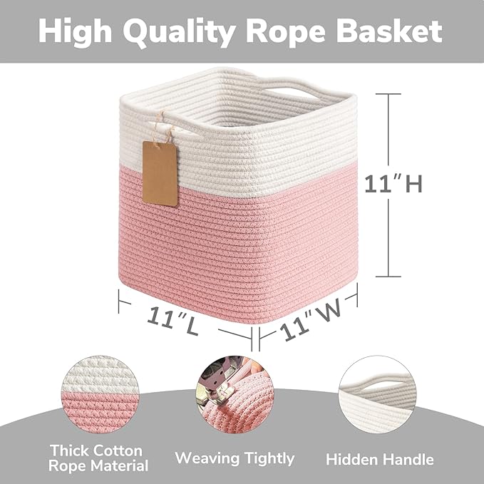 INDRESSME 11x11 Cube Storage Bins, 3-Pack Stuff Animal Storage Baskets for Gifts Pink Storage Bins for Classroom Cube Baby Nursery Basket, Closet, Small Kids Toy Basket