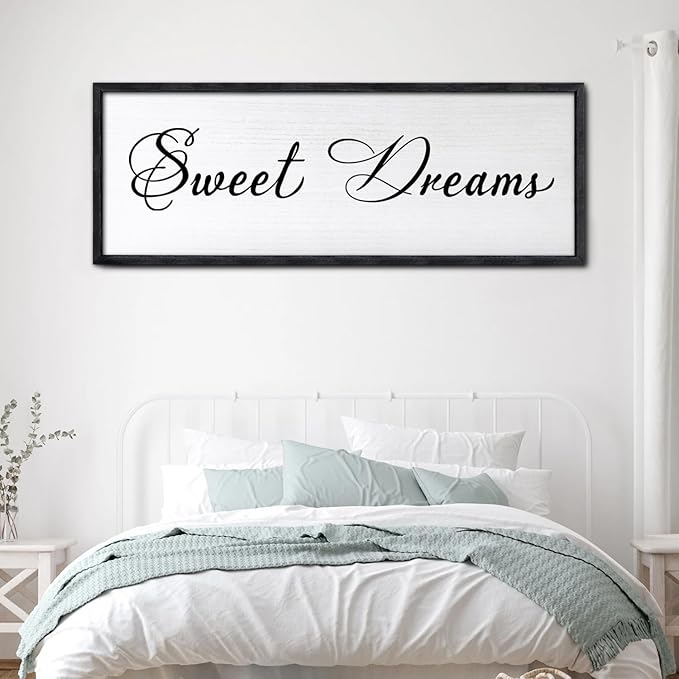 Sweet Dreams Wall Decor Above Bed 40x15 Inch Large Master Bedroom Hanging Wood Rustic Framed Farmhouse Sweet Dreams Sign Guest Room Aesthetic And Minimalist Over Bed Wall Art（Black）