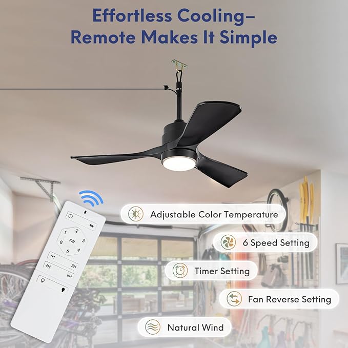 36" Gazebo Fans Outdoor Hanging with Remote, Outdoor Ceiling Fan for Patios with Light Waterproof, Plug in Cord Outlet Hook Wet Rated for Outside Porch, Pergola, Garage-Black
