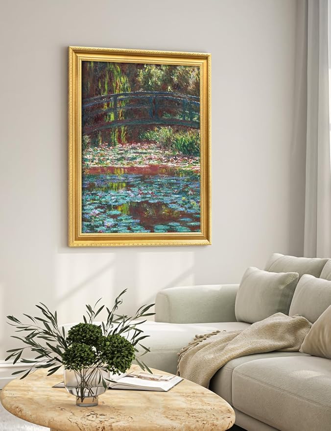 DECORARTS - Claude Monet Water Lily Pond Giclee Print with Gold Solid Wood Frame, Impressionist Large Framed Wall Art, Ready to Hang, Framed Size 28.75x34.75, Made in USA
