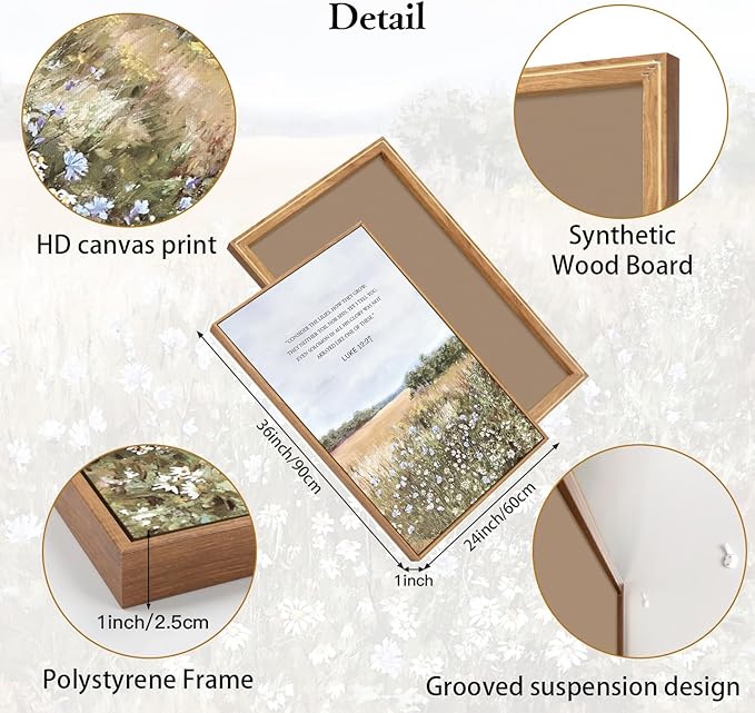 CHDITB Inspirational Bible Verse Framed Canvas Wall Art Set, Christian Scripture Floral Wall Decor, Religious Spiritual Art Print, Uplifting Religious Painting for Church Girl Bedroom Decor 24"x36"x3