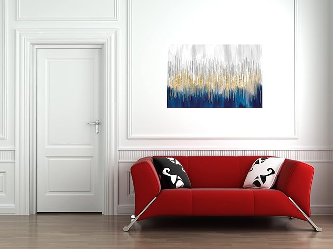 XXMWallArt FC3169 Abstract Wall Art Gold and Blue Canvas painting Artwork Painting Print for Living Room Bedroom Kitchen Home and Office Wall Decor