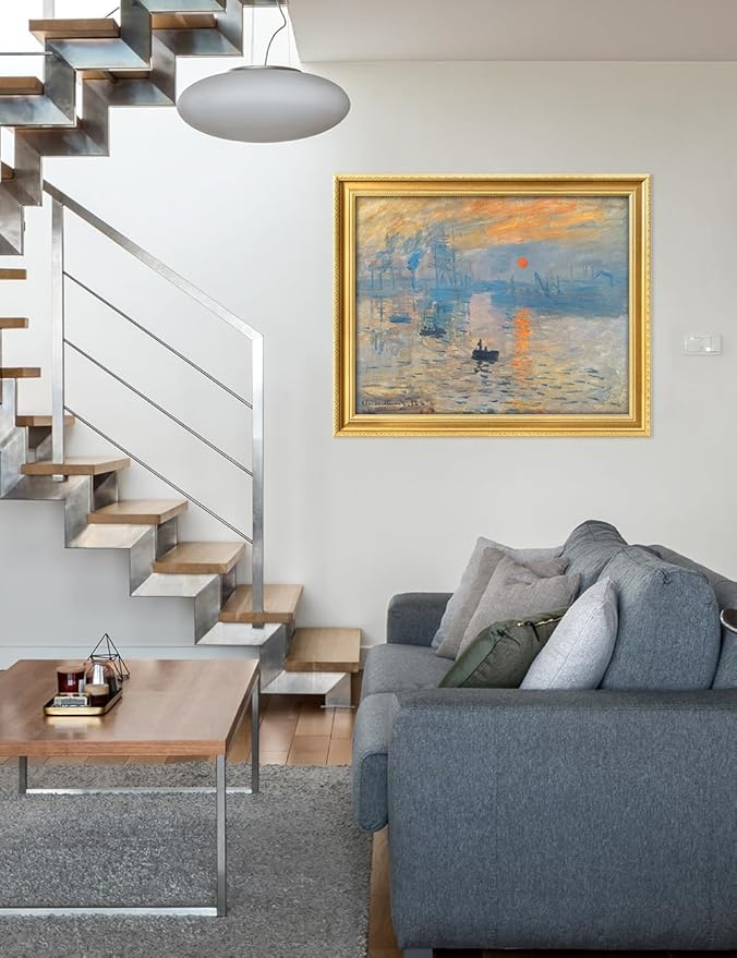 DECORARTS - Claude Monet Impression Sunrise Giclee Print with Gold Solid Wood Frame, Impressionist Large Framed Wall Art, Ready to Hang, Framed Size 34.75x28.75, Made in USA