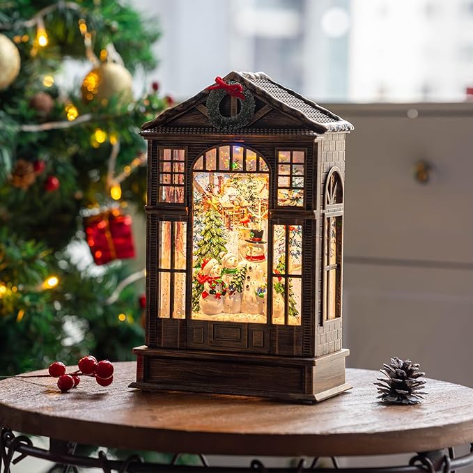 Christmas Snow Globe Swirling Glittering Snowman Choir Manger Scene, USB Lined/Battery Operated Lighted Snowman Carolers Musical Water Lantern for Christmas Festival Decoration Gifts