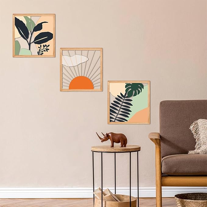 ESTART 3 Pcs Boho Wooden Wall Art Decor Bohemian Wall Hanging Sculpture Farmhouse Geometric Aesthetic Artwork, Mid Century Modern Design for Bedroom Living Room Office, 51.2 x 15.7 inch