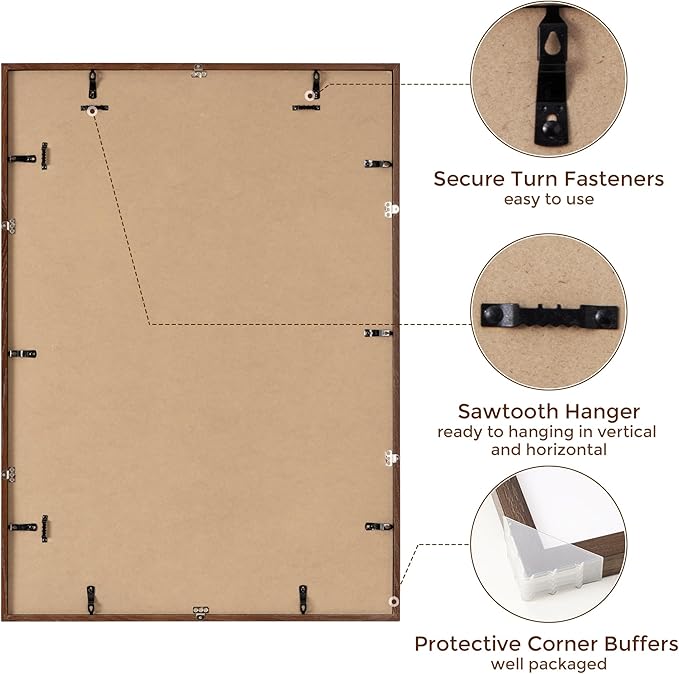 24x34 Oak Wood Picture Frame, 24"x34" Poster Frame for Wall, 24 x 34 Frame with Mat for 20x30, Rustic Wood Frame 24 x 34 with Real Glass, 24 by 34 Large Photo Frame (Walnut Color, 1 Pack)