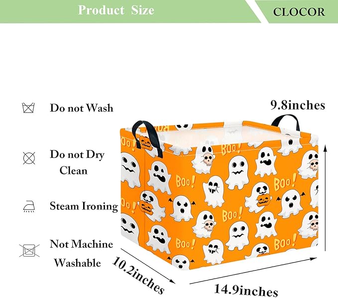 CLOCOR Rectangular Storage Basket Empty, Gift Basket for Halloween, Waterproof Storage Bin with Handles, Room Decor(Boo Ghosts)