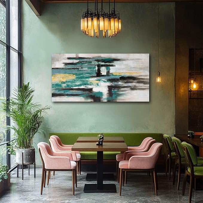 Green and Black Wall Decor Abstract Canvas Wall Art Textured Room Decor Modern Wall Prints for Bedroom Office 24"x 48" Framed Art Posters for Home