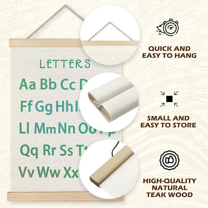 Supwhd Classroom Wall Decor, Numbers and Alphabet Educational Wall Art Poster, Alphabet ABC Numbers from 1 to 20 Poster Wall Decor for Toddler Kids Room Playroom Classroom, 12x16 Set of 2（Green）