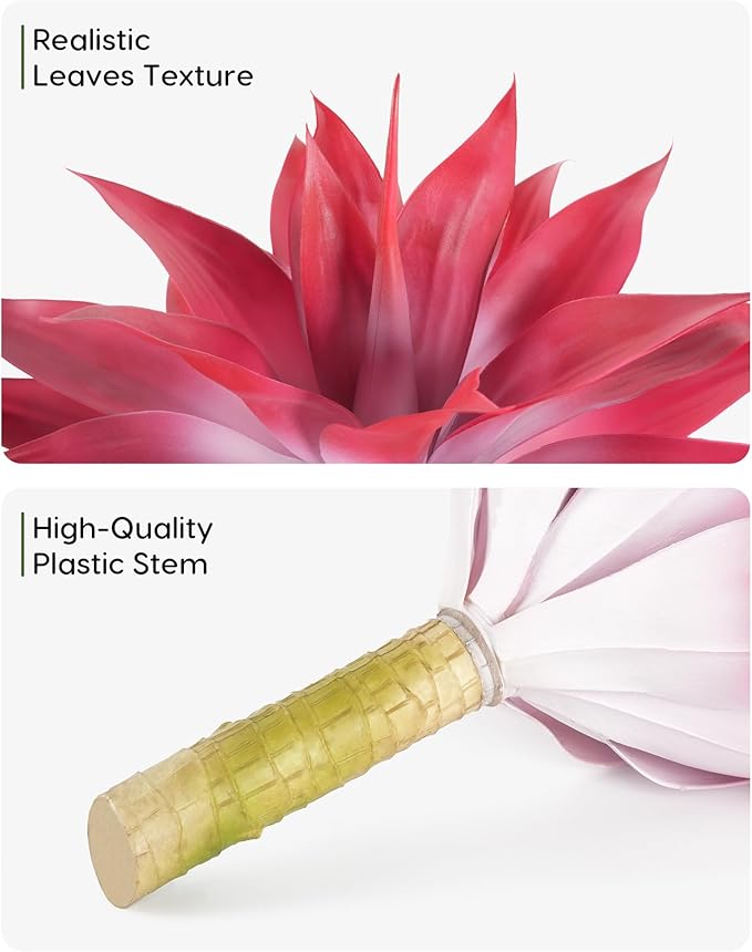 Velener Artificial Agave Plant Set, 28 Inch, Faux Aesthetic Plants for Home Decor, Realistic Fake Red and White Agave Plants Indoor Without Pot, Set of 2