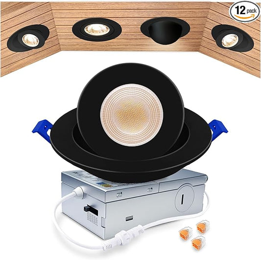zouzai Second Generation 5CCT LED Gimbal Led Recessed Light with Junction Box, 360°+90° Adjustable Directional Eyeball Lighting, Dimmable, 2700K-5000K,ETL&Energy Star (Black 1 Pack, 4 inch)