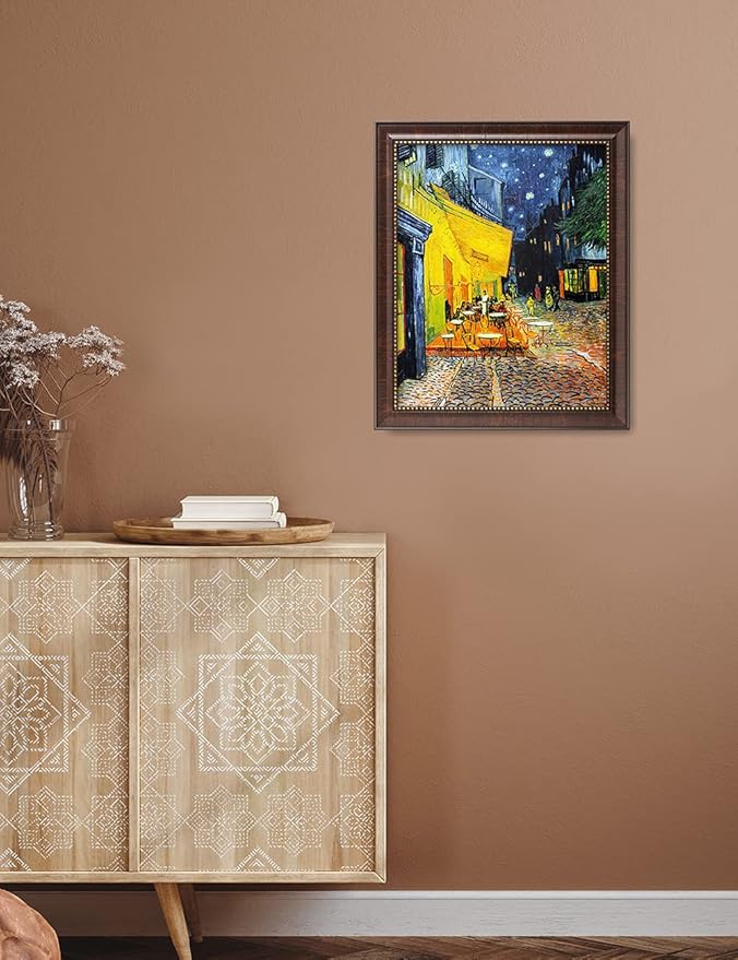 DECORARTS - Cafe Terrace At Night - Vincent Van Gogh Giclee Prints w/Antique Brown Frame for Wall Decor. Picture Size: 16x20, Total Size w/Frame: 19x23