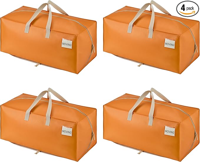 VENO 4 Pack Moving Bags w/Backpack Straps, Heavy Duty, Moving Boxes Alternative, Packing Supplies, Large Storage Totes for Dorm Room Essentials with Zipper (Seasonal Autumn Orange, 4 Pack)