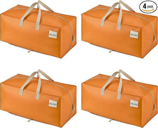 VENO 4 Pack Moving Bags w/Backpack Straps, Heavy Duty, Moving Boxes Alternative, Packing Supplies, Large Storage Totes for Dorm Room Essentials with Zipper (Seasonal Autumn Orange, 4 Pack)