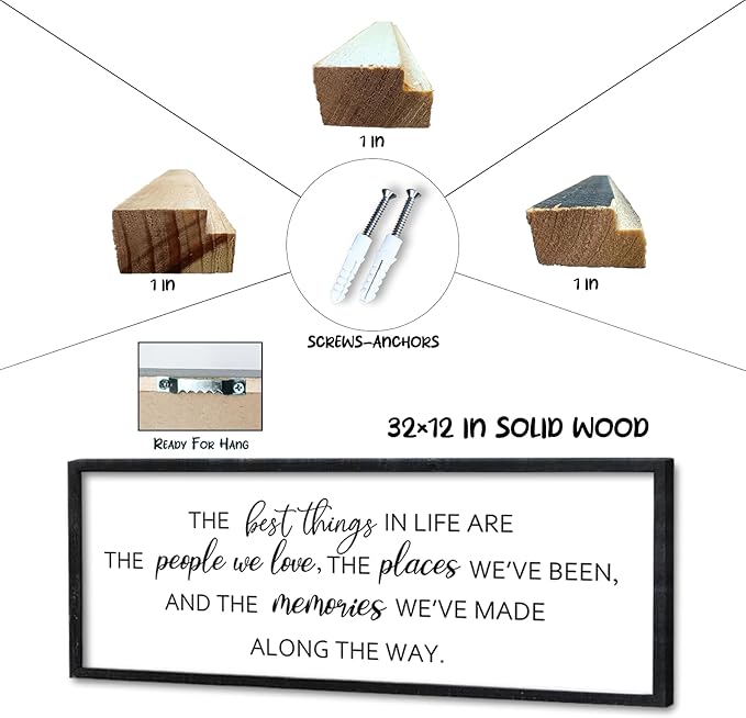 Surfapans The Best Things in Life Sign Wall Decor 32"X12" Adventure Memories Inspirational Quotes for family Bedroom Large Wood Framed Hanging Art (Black)