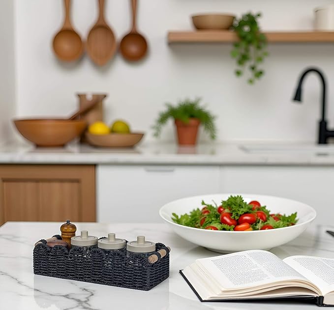 CubesLand Scalloped Edge Decor Baskets for Home, Living Room, Toilet Paper Storage Basket for Over Toilet Shelf, End Table,Shelves and More, Small Paper Rope Baskets Both Storage&Decor, Set 2 Black