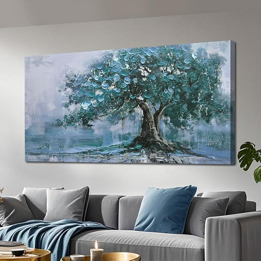 Ardemy Tree Canvas Wall Art for Living Room Teal Tree of Life Bedroom Picture Painting Artwork Home Office Bathroom Dining Room Kitchen Wall Decor, 40"x20"