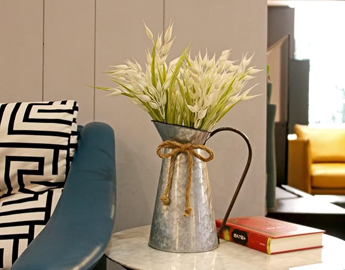 Vintage Galvanized Flower Vase, Farmhouse Decorative Pitcher Vase, Rustic Metal Milk Jug for Home Decor…