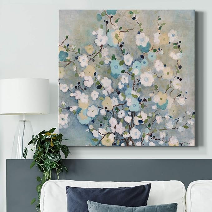 Square Premium Gallery Wrapped Canvas Flower Multicolor Wall Art Abstract Floral Romance Modern Pictures Print for Home Office, Ready to Hang, summer at the lake