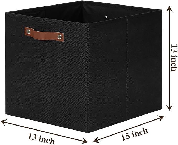 Temary Cube Storage Bins 4Pack Foldable Storage Baskets for Clothes Shelf Basket with Handles, Fabric Storage Boxes Organizer Bins for Home (Black, 13x15x13 Inch)