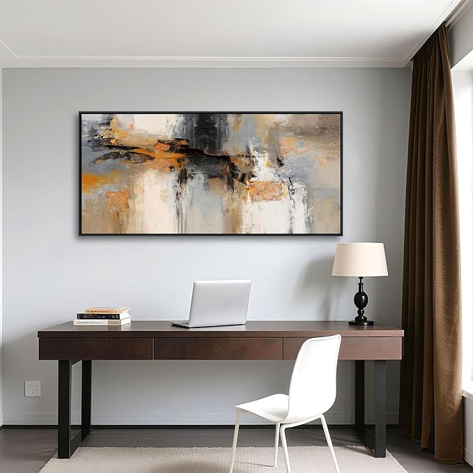 Abstract Canvas Wall Art - Large Framed Gray and Orange Paintings - Modern Wall Art Decor for Living Room & Office - Includes Pictures for Home Decoration Artwork for Bedroom 24×48IN