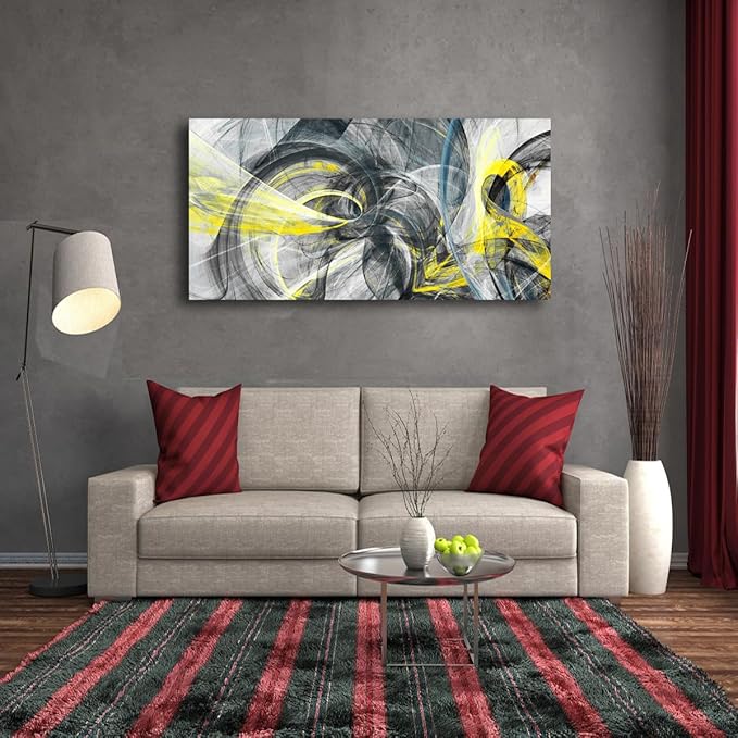 Yellow and Black Abstract Pictures Canvas Wall Art for Living room Bedroom Wall Decor,Smart Line Wall Art Print Paitnings for home Decor,Morden Artwork An Inspirational Picture Full of Imagination
