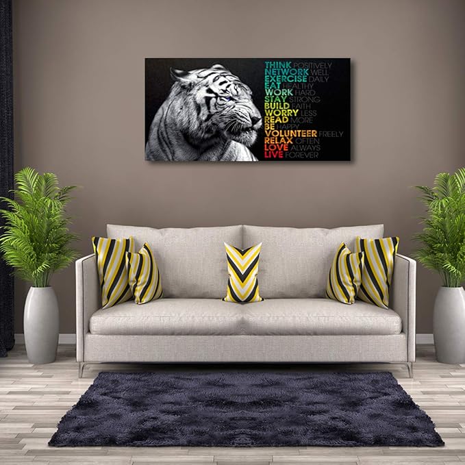 Animal Tiger Canvas Wall Art,Motivational Quotes Motto Inspirational Picture Canvas Prints with Frame, Wall Art Decorative