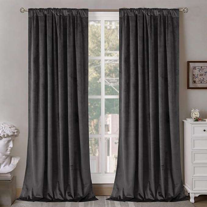 BGment Grey Velvet Curtains 102 Inches Long for Living Room, Thermal Insulated Room Darkening Curtains Drapes Window Treatment with Back Tab and Rod Pocket, Set of 2 Panels, 52 x 102 Inch
