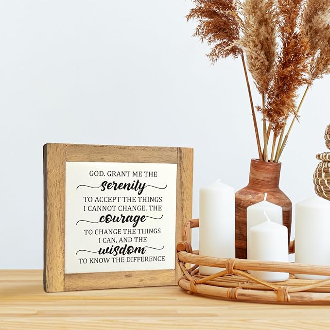 Inspirational Sign, Box Wood Plaques Desk Décor, Christian Sign, Wooden Table Sign, Religious Home Table Decor, Serenity Prayer Gift for Him Her, God. Grant Me the Serenity Courage Wisdom A1