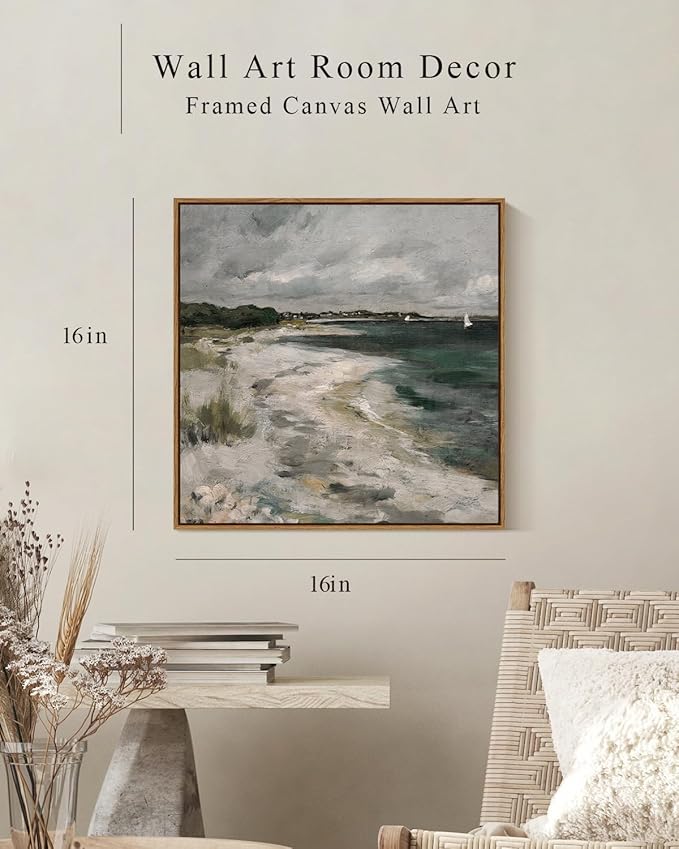 InSimSea Square Framed Canvas Wall Art, Room Decor Scenery Clouds Coastal Seaside Wall Decor, Canvas Oil Paintings Home Wall Artwork, Classical Art Prints for Living Room, Bedroom, Office 16"x16"