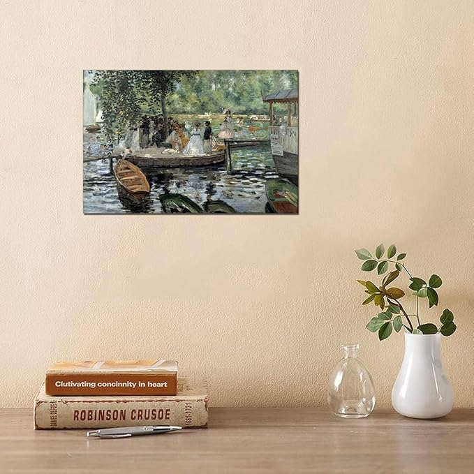 QBQT La Grenouillere By Pierre Auguste Renoir Famous Artwork Landscape Picture for Impressionism Modern Bathroom Nursery Poster Canvas Print Home Office Decor Frame 12x18inch