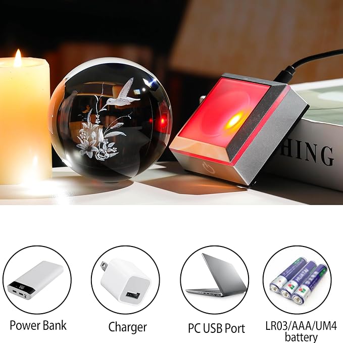 Ornalrist 3D Crystal Ball Engraved Hummingbird and Tiger Lily with LED Light Base3.15'', Hummingbird Gifts for Women Mom - Hummingbird and Lily Figurines Night Light for Home Office Decor