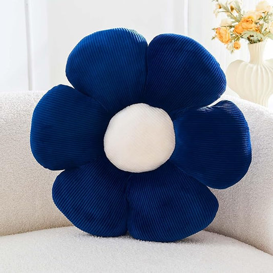Navy Flower Pillow, 17.7" Cute Flower Shaped Floor Pillow, Aesthetic Floral Plush Daisy Decorative Throw Pillows for Bed Sofa Couch