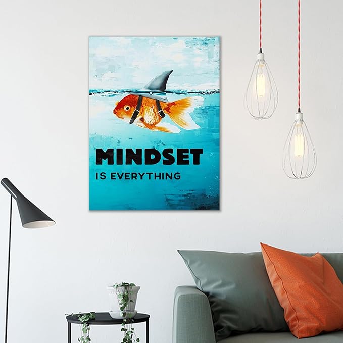 Canvas Wall Art Goldfish Shark Picture Animal Motivational Painting Modern Inspiring Poster Print Artwork for Living Room Bedroom Office Home Decor Wooden Framed Ready to Hang [18''W x 24''H]