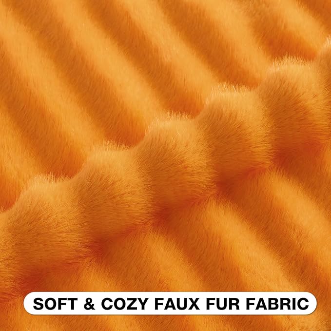 FUTEI Orange Decorative Throw Pillow Covers 16x16 Inch Set of 2,Soft Fluffy Faux Mink Fur Dyeing Striped Textured Cushion Case,Modern Home Decor for Couch Bed Living Room