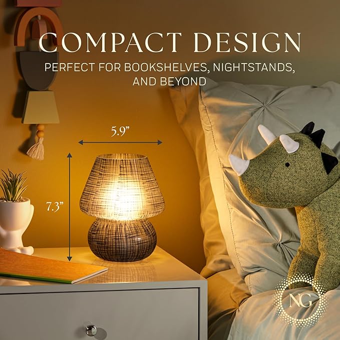 Next Glow Mushroom Lamp – Table Lamp, Modern Dimmable LED Night Light for Bedrooms, Kids Rooms, Bedside Nightstands, Living Room and Kitchen Decor – Pretty Desk Light, E26 Socket w 120V Bulb (Black)