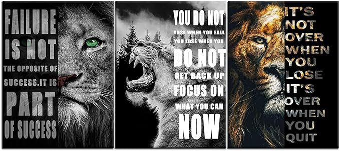 Lion Motivational Canvas Print Wall Art Office Animal Inspirational Picture Animal Poster Painting Modern Inspiring Artwork for Home Living Room Bedroom Office Decor Ready to Hang [36''Wx 16''H]