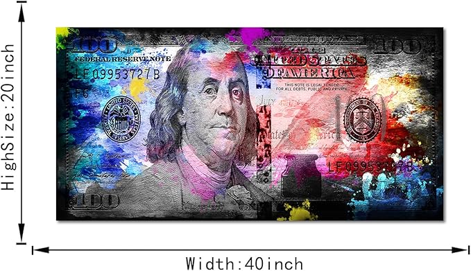 Money Collection for Office Home Decor 100 Dollars Bill Wall Art Canvas Print Money Pop Art Entrepreneur Motivational 100 Bill Cash Artwork Posters Inspiring Canvas Art Framed Easy to Hang - 40"Wx20"H