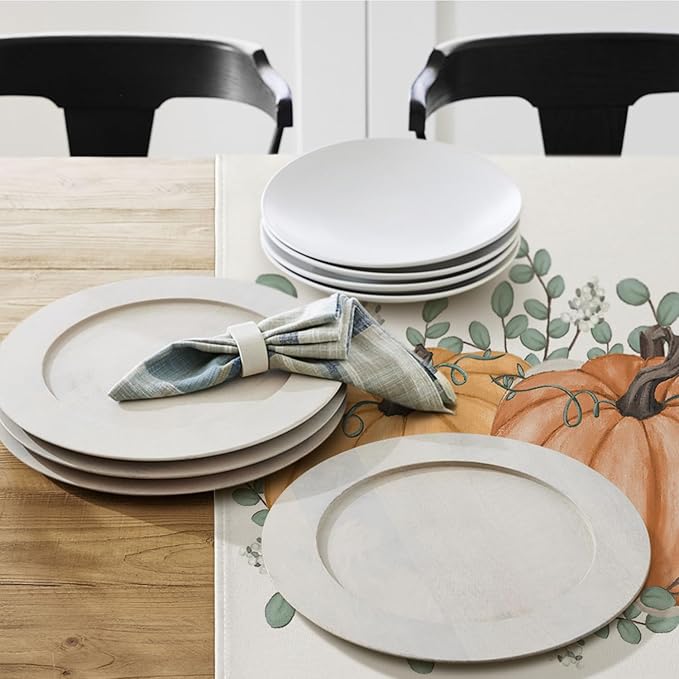 Artoid Mode Pumpkins Eucalyptus Leaves Fall Placemats, 24x36 Inch Extra Large Table Mats for Kitchen Countertop Protector Dining Decoration