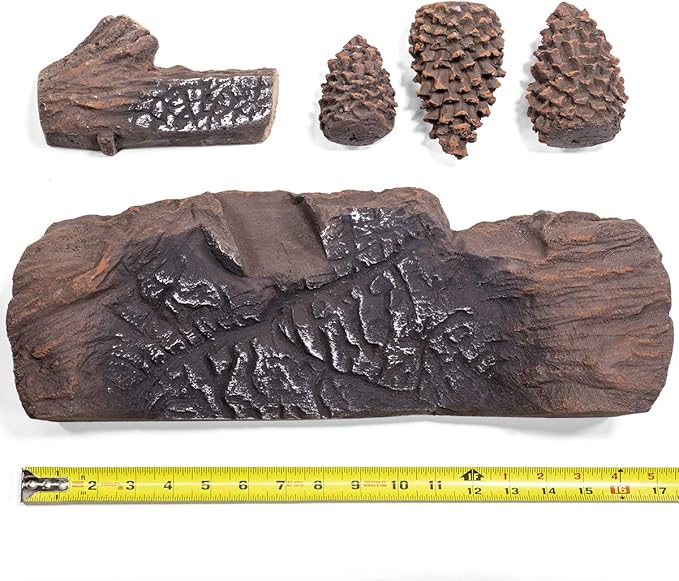 Barton 9-Pieces Ceramic Realistic Wood Log Set Pine Wood Style Stackable Gas Heat Resistant Fireplace Fire Wood Fake Outdoor/Indoor (9 PCS)