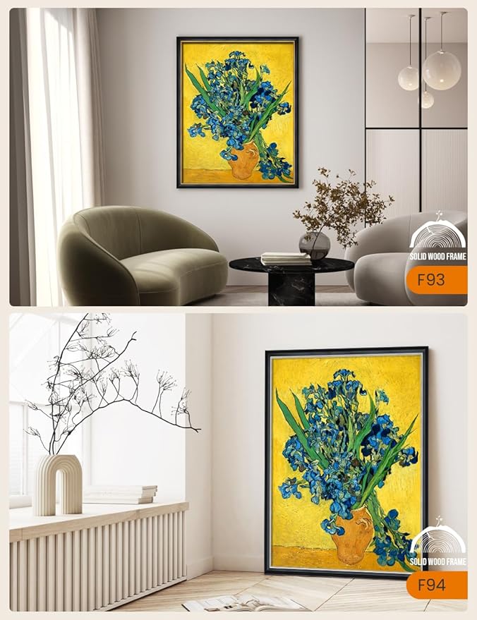 DECORARTS - Irises in a Vase by Vincent Van Gogh, Large Giclee Canvas Print with Solid Wood Frame, Oversized Wall Art Decor