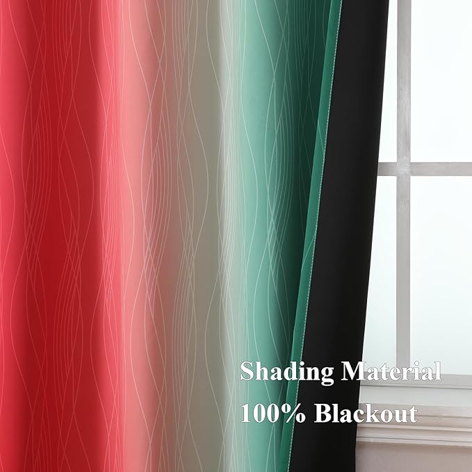 Estelar Textiler Red and Green Blackout Curtains 45 Inch Length, Full Room Darkening Ombre Drapes for Kitchen, Thermal Insulated Grommet Christmas Curtains for Basement, 52Wx45L, 2 Panels