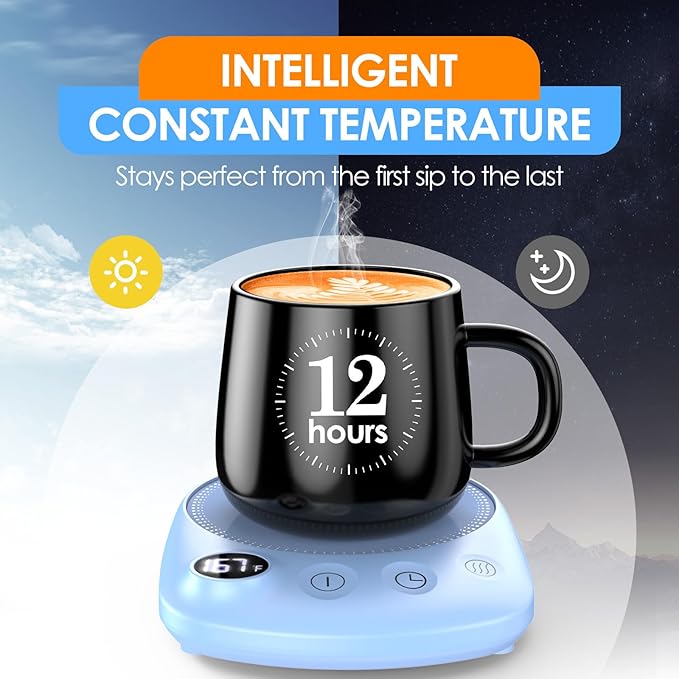 Coffee Mug Warmer - Fastest Heating & Highest Temperature, Coffee Cup Warmer for Desk Auto Shut Off, 4 Temp Settings & 1-12H Timer, Smart Electric Beverage Warmer for Coffee, Tea (Blue)