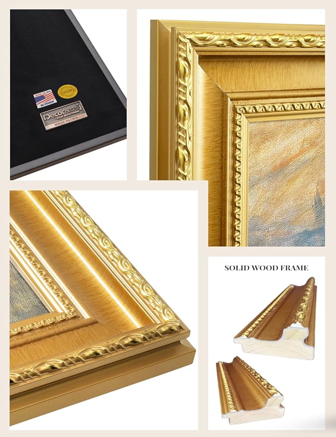 DECORARTS - Claude Monet Impression Sunrise Giclee Print with Gold Solid Wood Frame, Impressionist Large Framed Wall Art, Ready to Hang, Framed Size 34.75x28.75, Made in USA