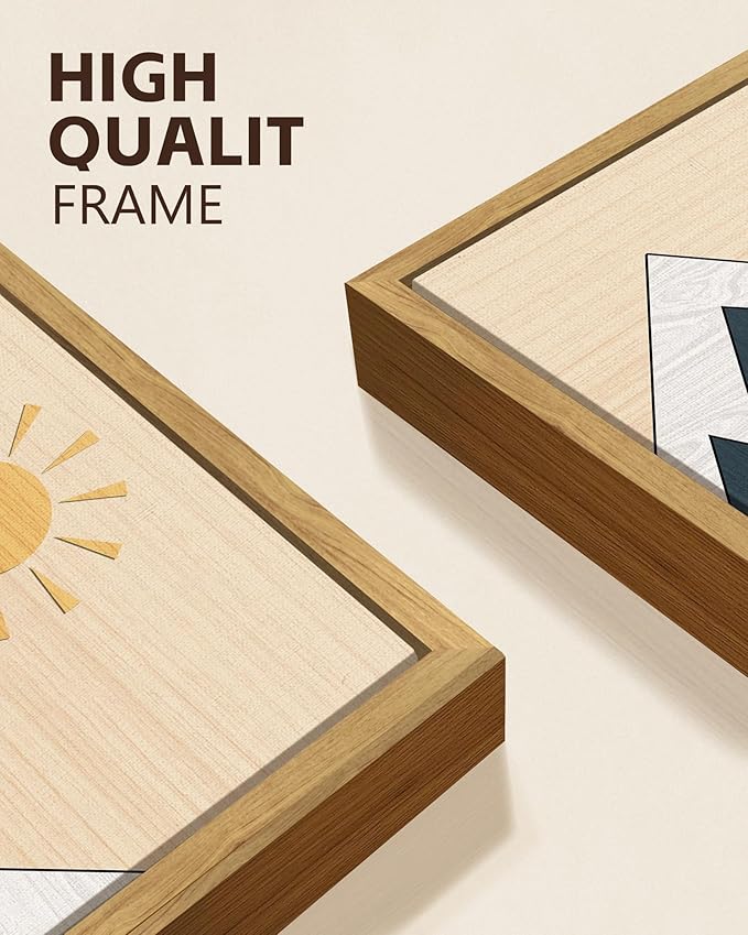 KUVIOKE Morden Mountains Pine Tree Forest Framed Wall Art Sunrise Boho Nature Landscape Artwork Bohemain Farmhouse Bedroom Living Room Decor 11x14in (Natural Framed)