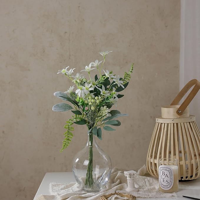 FOTEEWL 70 Pcs Artificial Greenery Stems Box Set,with 8 Kinds of Faux Plants and Fake Flowers for DIY Bridal Bouquets Wedding Floral Arrangement Table Centerpieces Decoration (Sage Green & White)