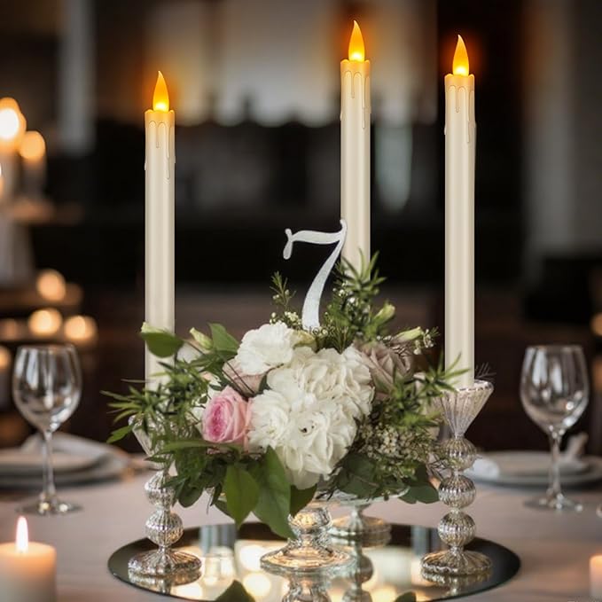 Flameless Taper Candles 10" Dripless Battery Operated Taper Candles Included Remote Timer 400+ Hours by 2AA Batteries for Halloween Christmas Wedding (Ivory Drip, 24 Pack)